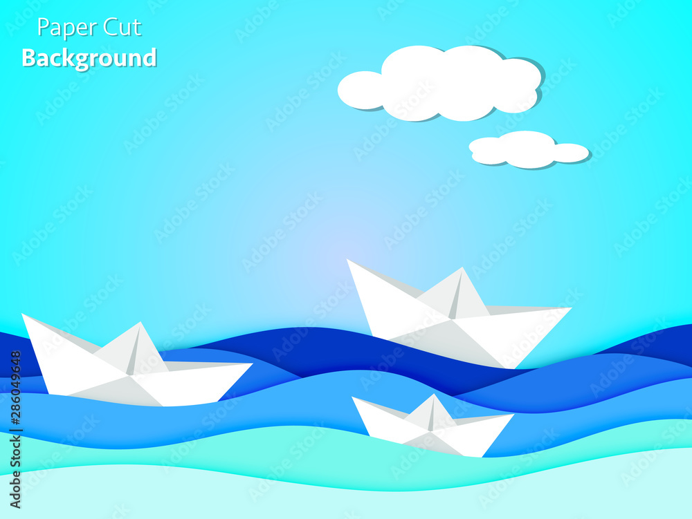 Paper s couple of dolphins. Paper cut deep style vector. Marine wilea waves anddlife. Origami style with wavy lines colors Paper s couple of dolphins. Paper cut deep style vector. Marine wilea waves anddlife. Origami style with wavy lines colors