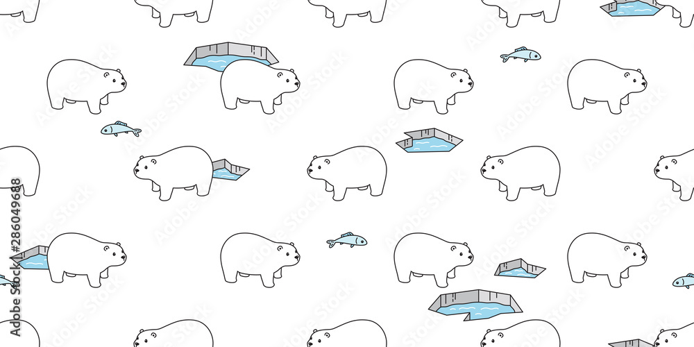 Bear seamless pattern polar bear vector iceberg fish scarf isolated cartoon repeat background tile wallpaper illustration doodle design Bear seamless pattern polar bear vector iceberg fish scarf isolated cartoon repeat background tile wallpaper illustration doodle design