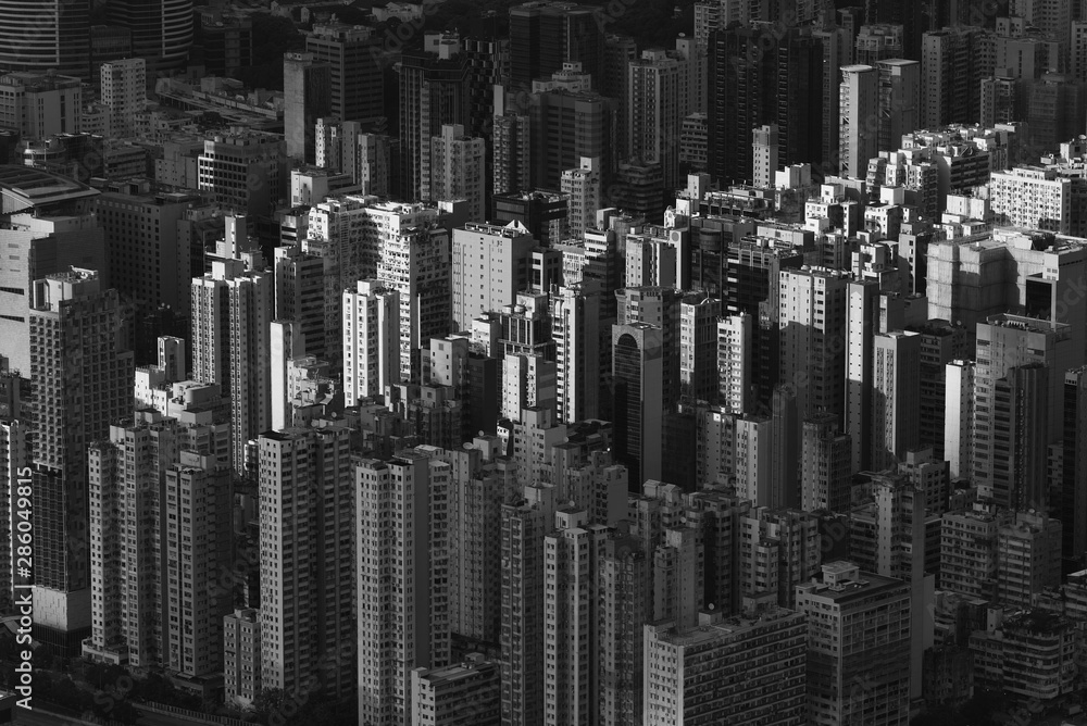 Aerial view of Hong Kong city under sunset