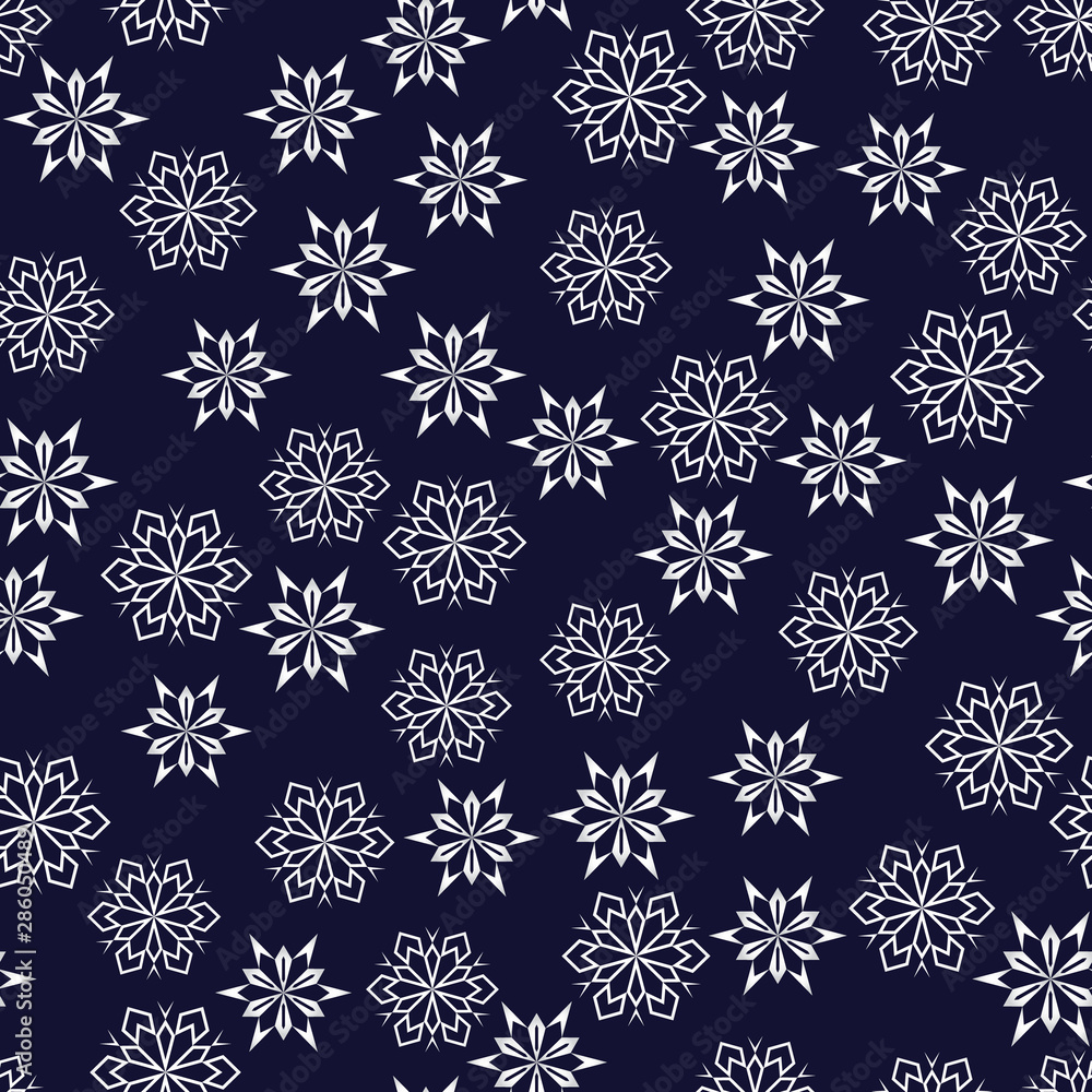 Seamless pattern of snowflakes on a dark blue background, new year snowfall, vector illustration Seamless pattern of snowflakes on a dark blue background, new year snowfall, vector illustration