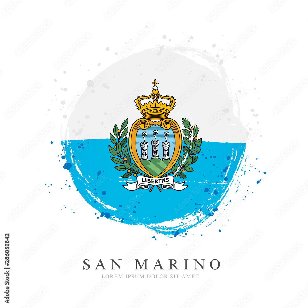 Flag of San Marino in the shape of a large circle. Flag of San Marino in the shape of a large circle.