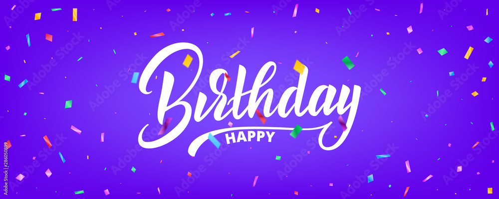 Birthday banner vector design. Holiday background with colorful particles and Birthday lettering