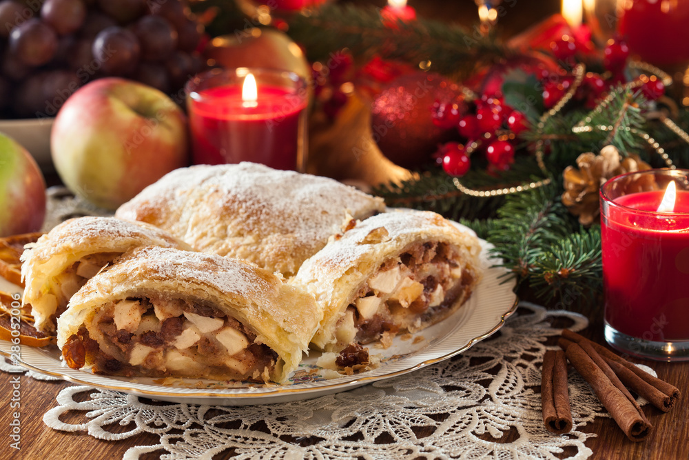 Traditional puff pastry strudel with apple Traditional puff pastry strudel with apple