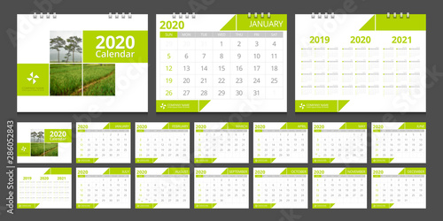 2020 calendar set week start Sunday corporate design template vector.