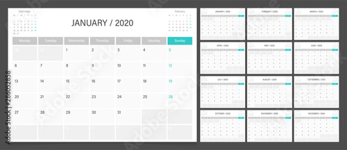 Calendar 2020 week start Monday corporate design planner template. Calendar planner A4 size.