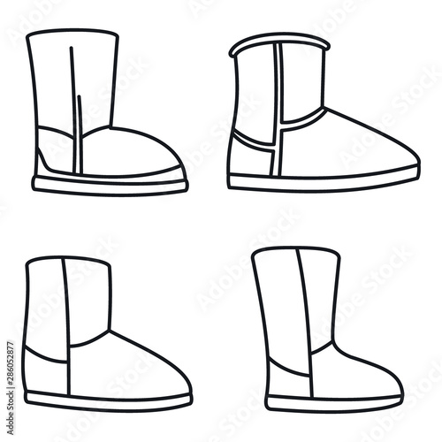 Fashion ugg boots icons set. Outline set of fashion ugg boots vector icons for web design isolated on white background