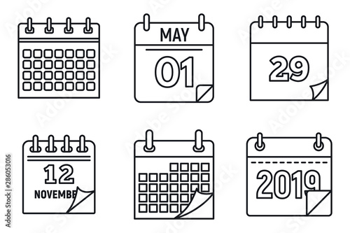 Calendar week icons set. Outline set of calendar week vector icons for web design isolated on white background