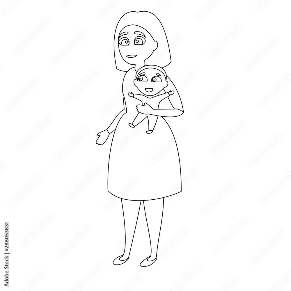 Mother with a baby in her arms. Vector illustration with continuous lines on white background. Mother with a baby in her arms. Vector illustration with continuous lines on white background.