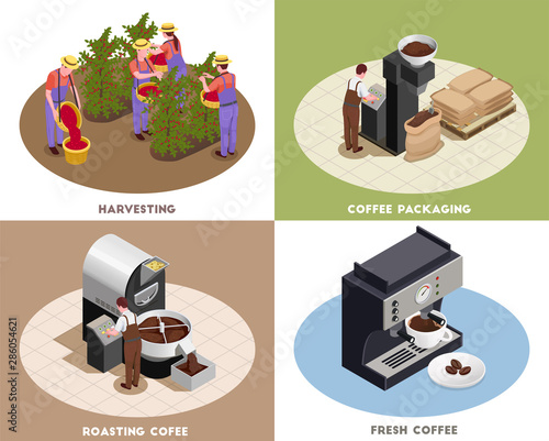 Coffee Production Isometric Concept 