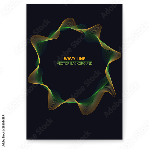 Modern poster with radial vignettes. Dynamic flow on dark background with place for text. Abstract circular pattern moving flow. Optical art, vector design elements.