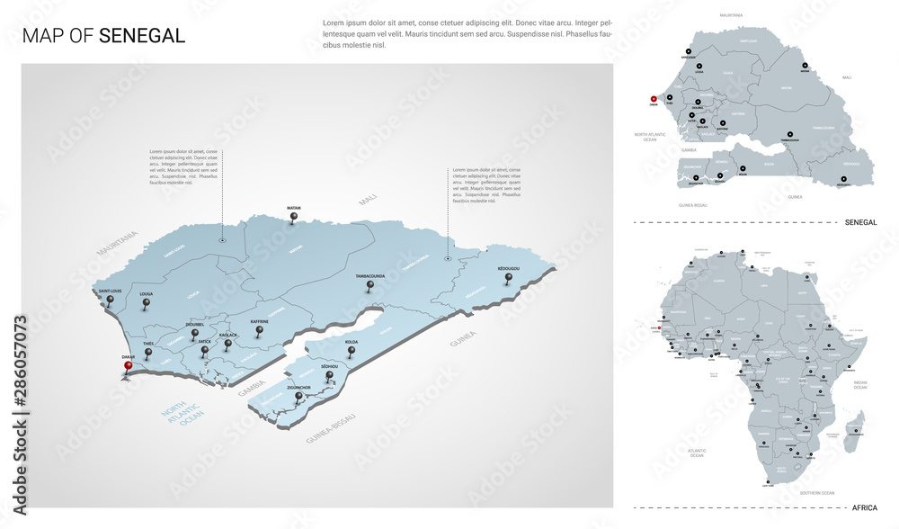 Vector Set Of Senegal Country Isometric 3d Map Senegal Map Africa