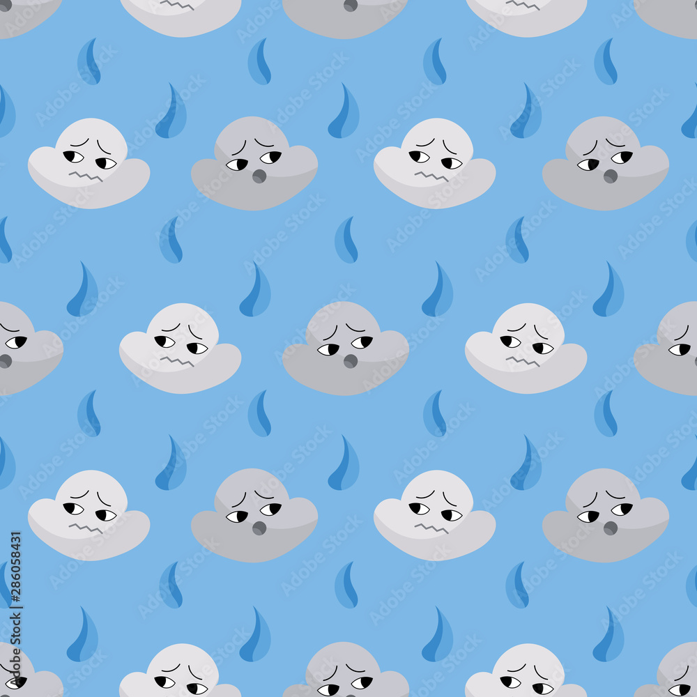 Seamless pattern with cartoon clouds.
