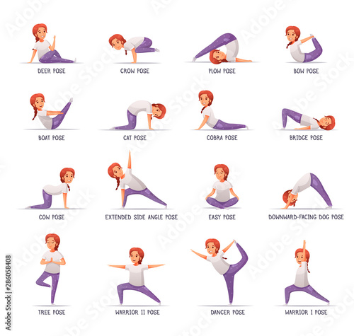 Kids Yoga Girl Icons Set