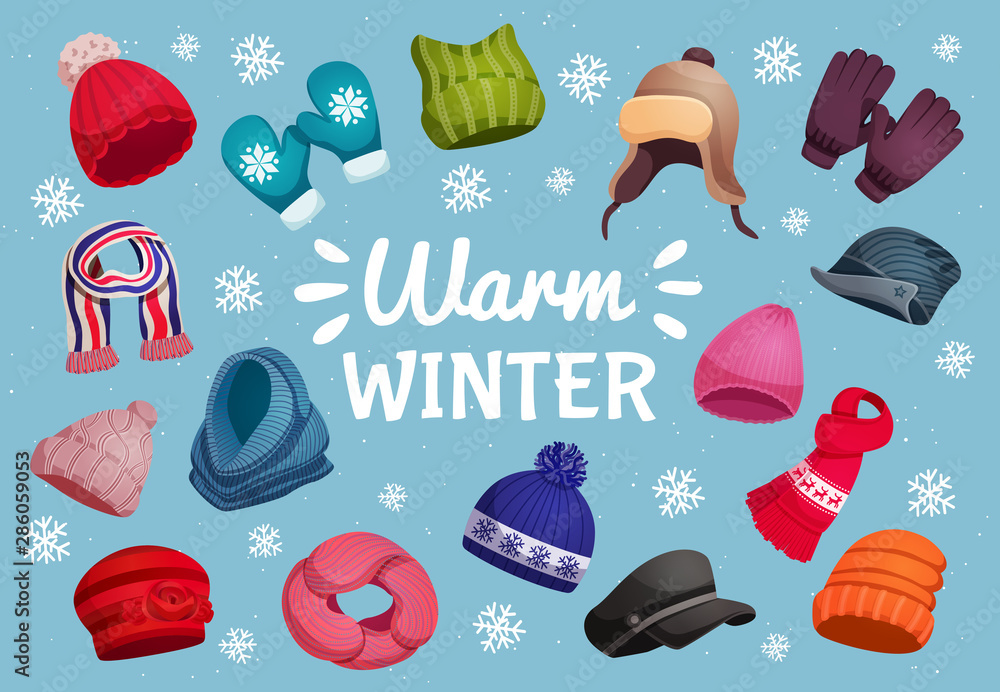 Warm Clothing Winter Background - obrazy, fototapety, plakaty 