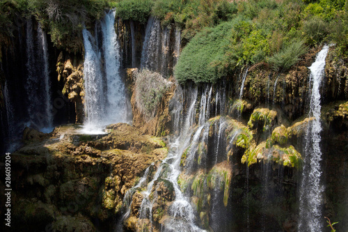 beautiful waterfall photo background, rocky field © Kybele