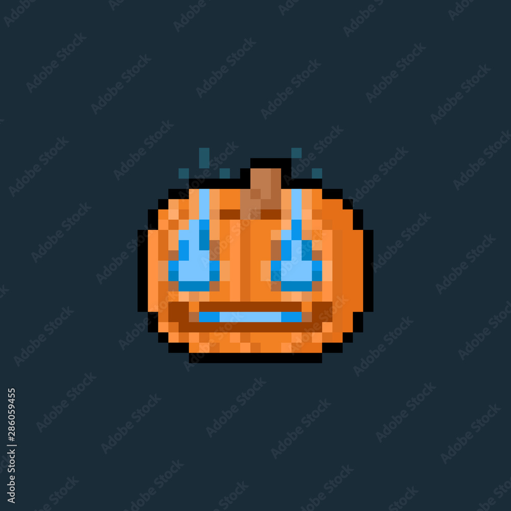 Obraz premium Pixel art pumpkin head with blue flame eyes.8bit.halloween.