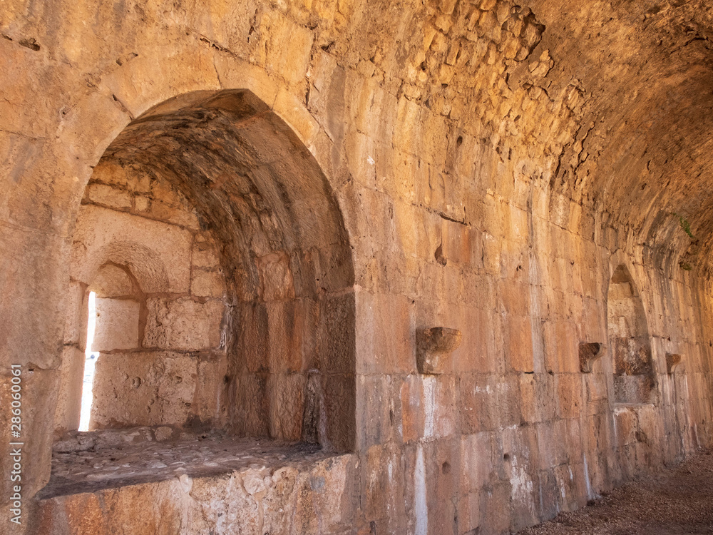 Ancient fortress walls with loopholes. Kizkalesi, Mersin province, Turkey