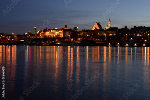 Warsaw at night water view
