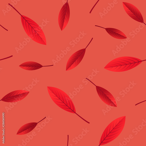 Seamless pattern of red leaves. Vector abstract background of leaves for decoration. Autumn pattern