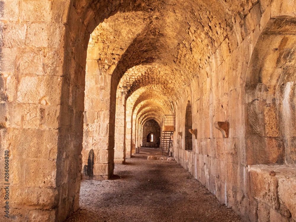 Gallery at the ancient fortress with arched ceilings. Kizkalesi, Mersin province, Turkey