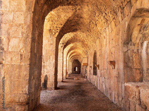 Gallery at the ancient fortress with arched ceilings. Kizkalesi  Mersin province  Turkey