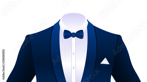 Realistic elegant tuxedo, suit with bowtie isolated