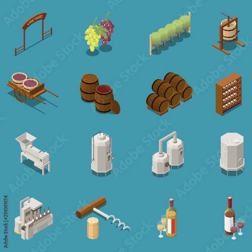 Wine Production Isometric Icons Set