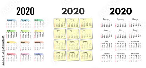 Set of three calendars for 2020