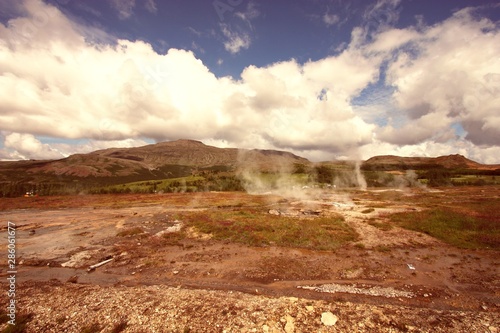 Iceland Geysir. Retro filtered colors style.