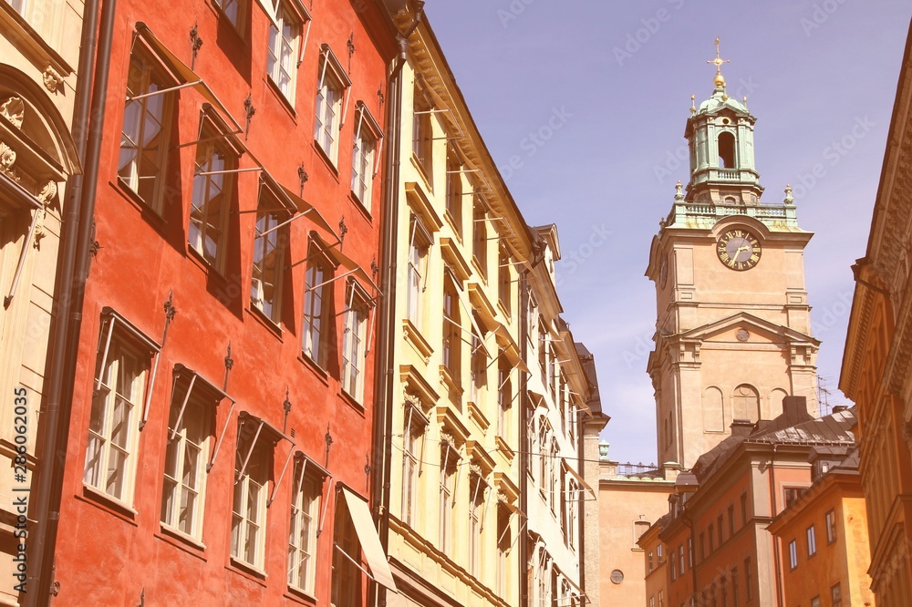 Stockholm Old Town (Gamla Stan). Retro filtered colors style.