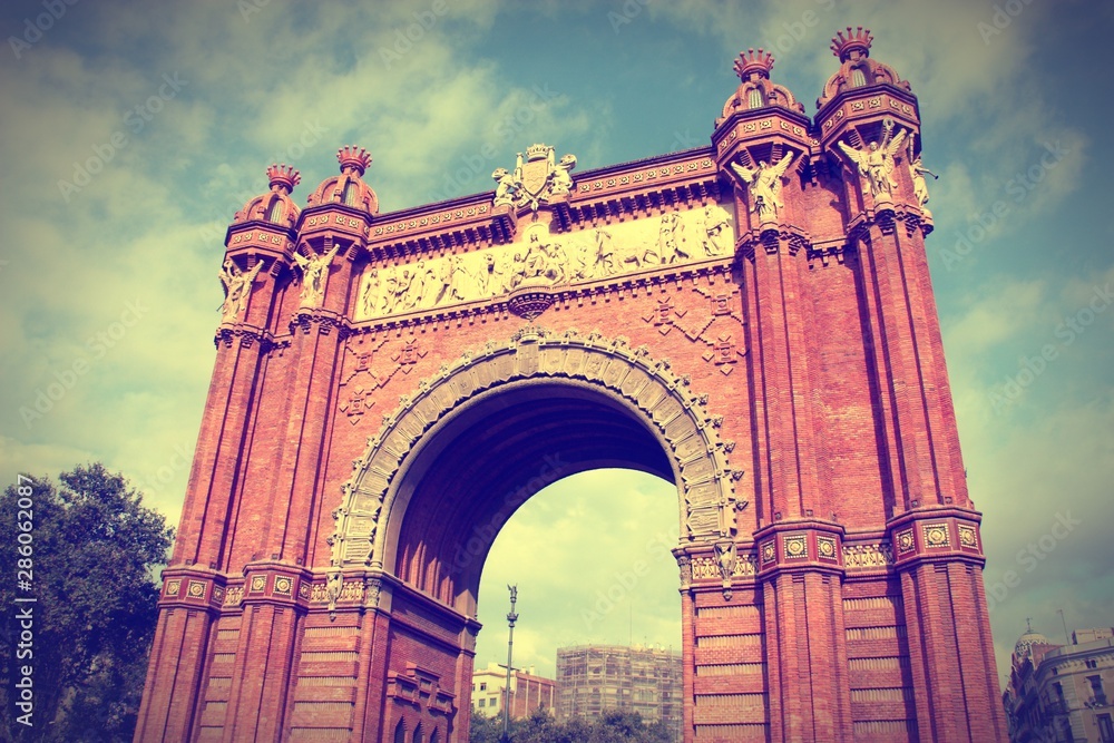 Barcelona Triumphal Arch. Retro filtered colors style.