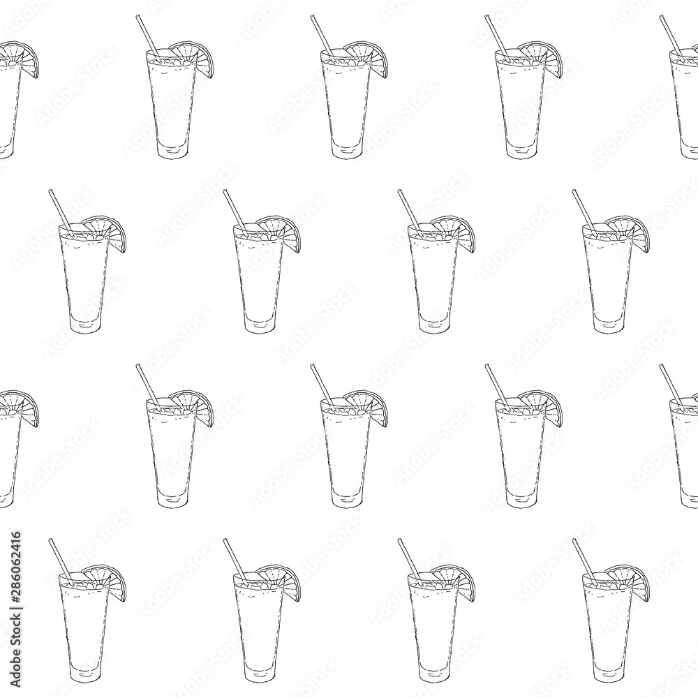 Sex On The Beach Cocktail. Seamless pattern of cocktails. Monochrome sketch, hand drawing. Outline, doodle. Vector illustration. EPS10 Sex On The Beach Cocktail. Seamless pattern of cocktails. Monochrome sketch, hand drawing. Outline, doodle. Vector illustration. EPS10
