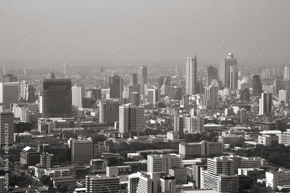 Bangkok aerial view. Black and white vintage style.