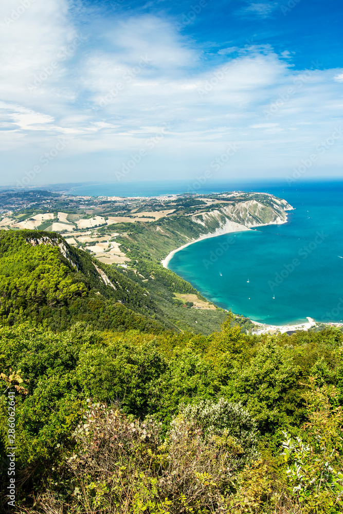 Cliffs of Mount Conero promontory in the adriatic sea. Ancona, Marche Region, Italy