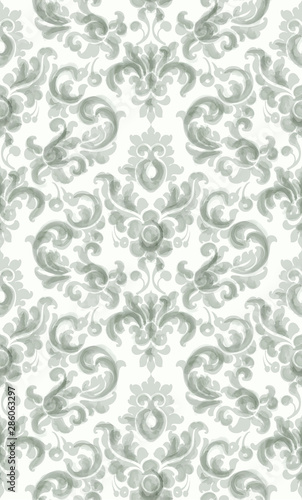Classic elegant ornament pattern watercolor vector. Green delicate color textures
