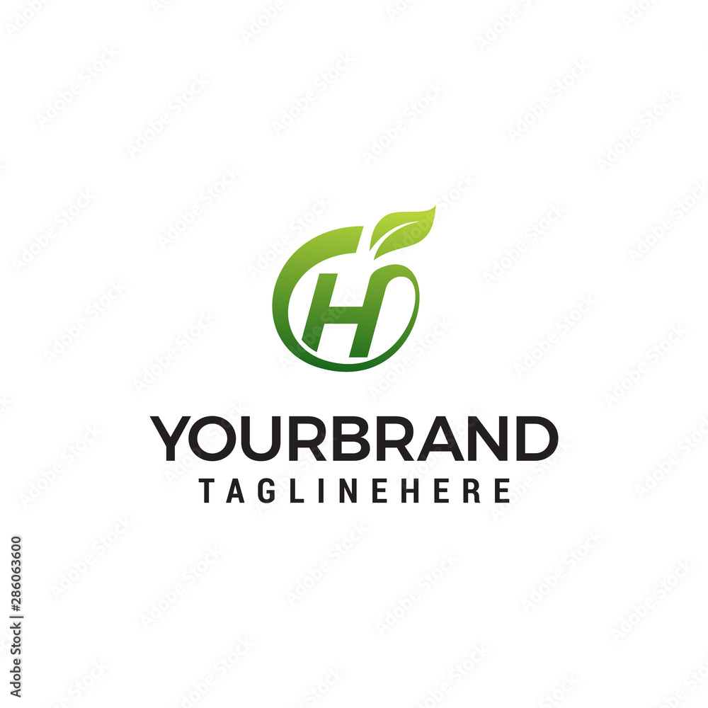 H logo initial letter design template vector with leaf fruit logo design concept template H logo initial letter design template vector with leaf fruit logo design concept template