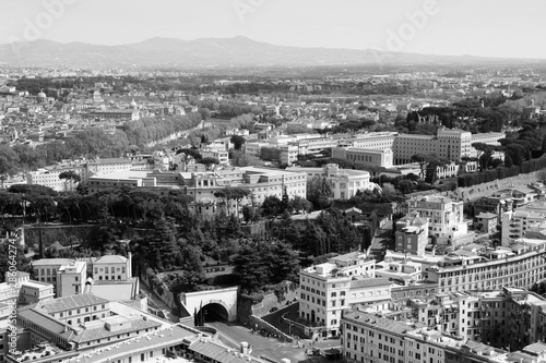 Rome aerial view, Italy. Black and white retro style.