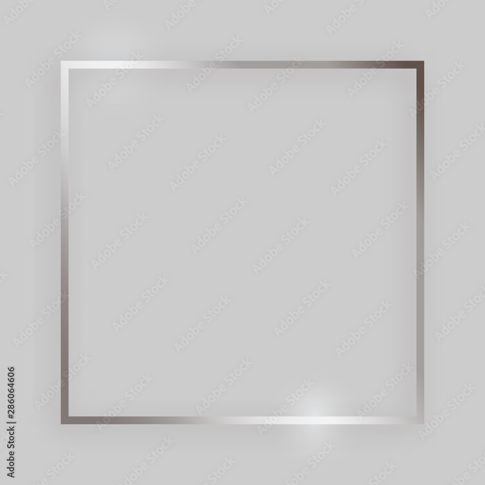 Fototapeta premium Silver square shiny frame with glowing effects