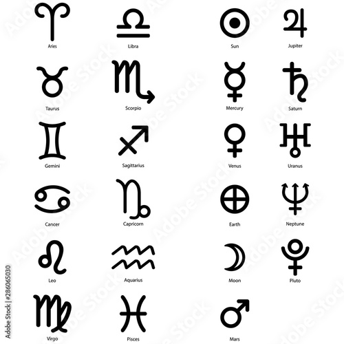 Astrological symbols and signs, icon set.