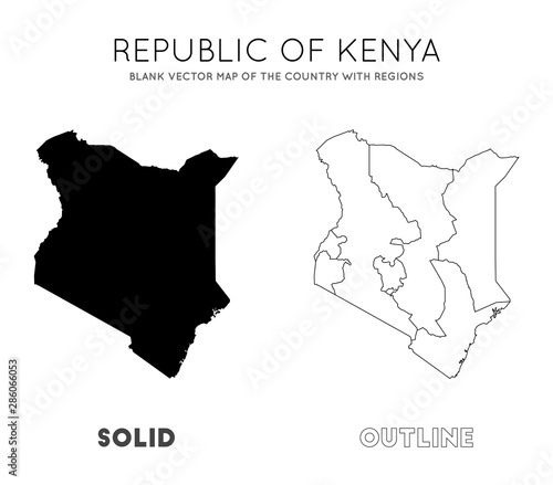 Kenya map. Blank vector map of the country with regions. Borders of Kenya for your infographic. Vector illustration.