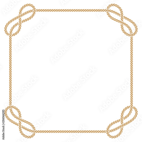 Vector square frame made of intertwined ropes over white background