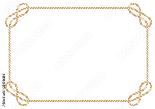 Vector rectangular frame made of intertwined ropes over white background photo