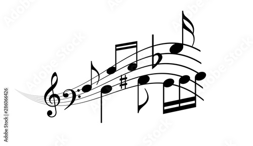 Musical wave with notes, vector cartoon