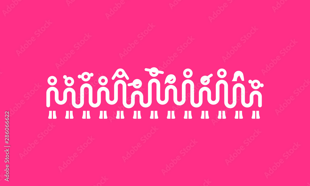 Group children holding hands. One line art of simple children's silhouette. Minimalistic kids concept for education, school and kindergarten background.