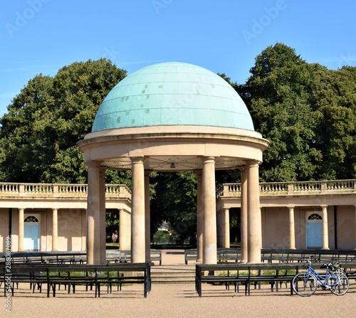 Blue domed kiosk in park