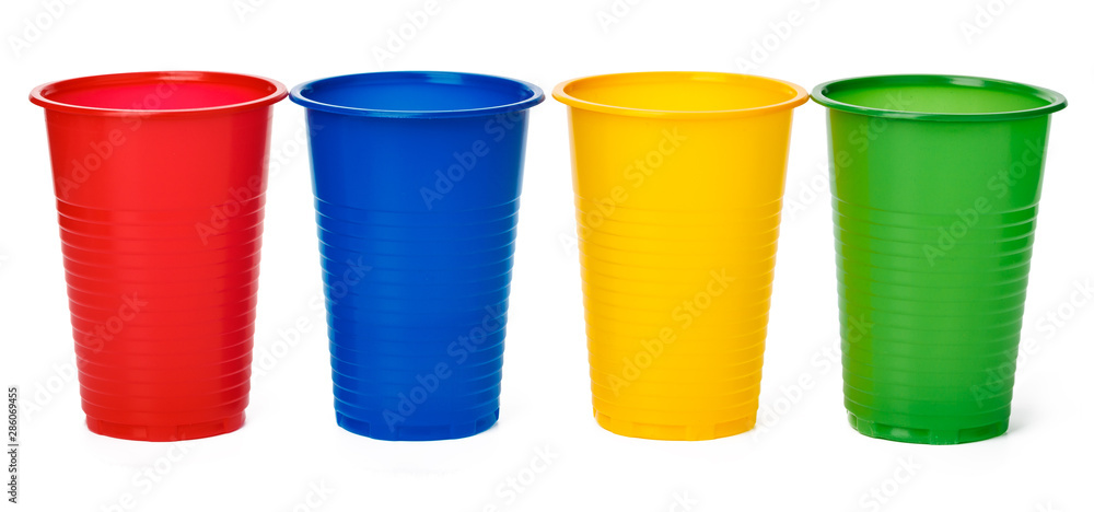 Colored plastic cups isolated on white background Colored plastic cups isolated on white background