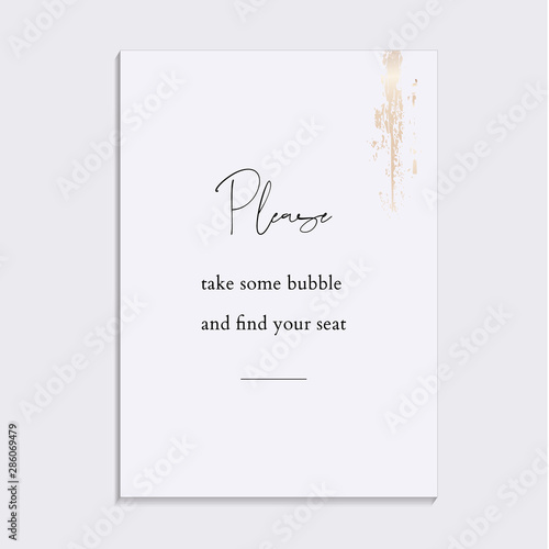 Elegant wedding place card with tender gold luxury textures. Glitter foil marble texture. Beautiful backgrounds for advertising, poster, invitations, wallpaper, textile, typography.