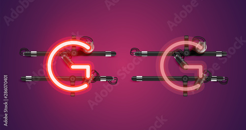 Realistic glowing purple neon charcter (on/off)