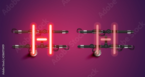 Realistic glowing purple neon charcter (on/off)