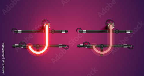 Realistic glowing purple neon charcter (on/off)